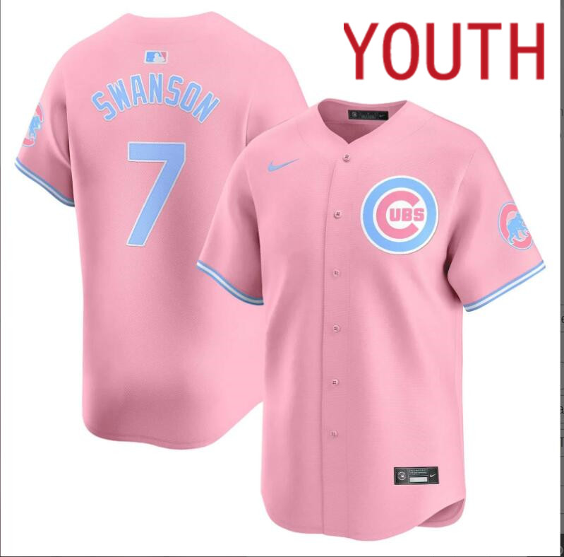 Youth  Chicago Cubs 24 Bellinger #7 Swanson pink 2024 Nike MLB jersey->youth nfl jersey->Youth Jersey